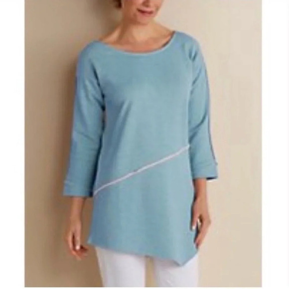 Soft Surroindings Sweater Blue S Cotton Edgy Pullover French Terry - Picture 1 of 7